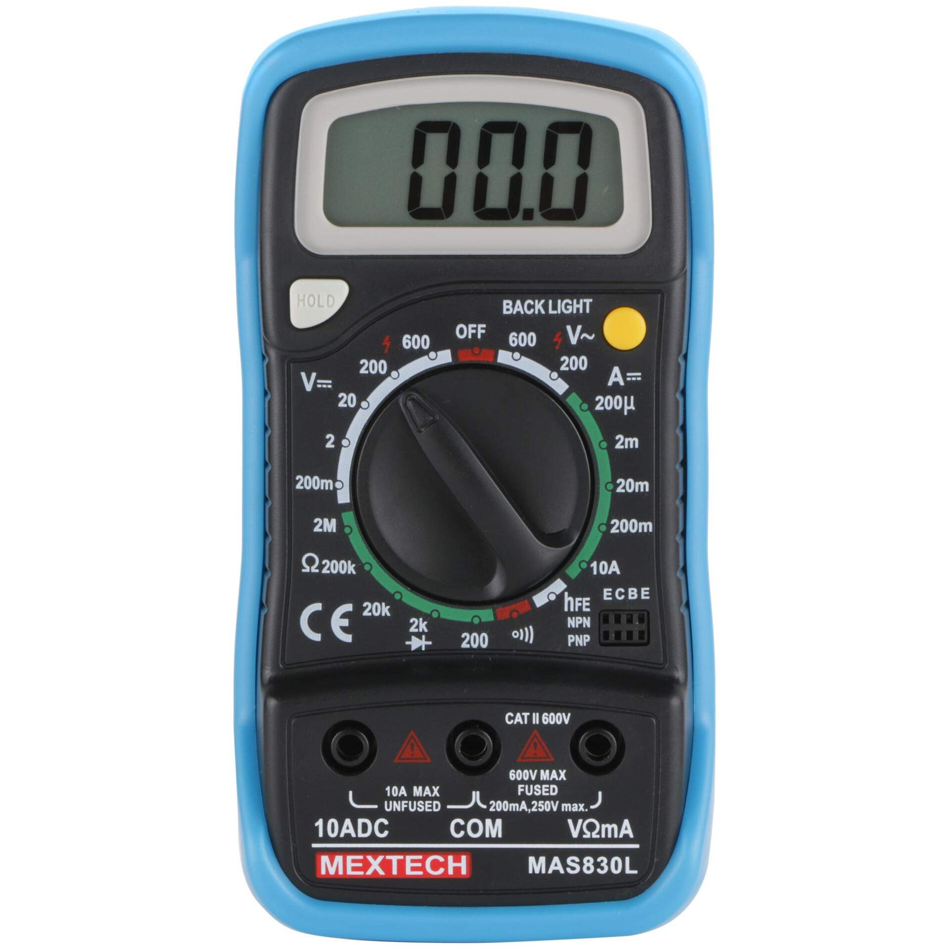 Mextech Battery Powered Mas830L 3 Digit, 1999 Counts, 600 Ac/Dc Voltage Digital Multimeter
