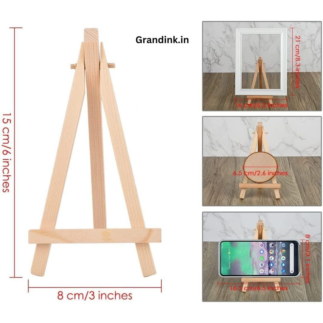Grandink 6Inch (Pack Of 20) Mini Wood Display Easel, Natural Wooden Tripod Holder Stand For Displaying Small Canvases, Business Cards, Photos