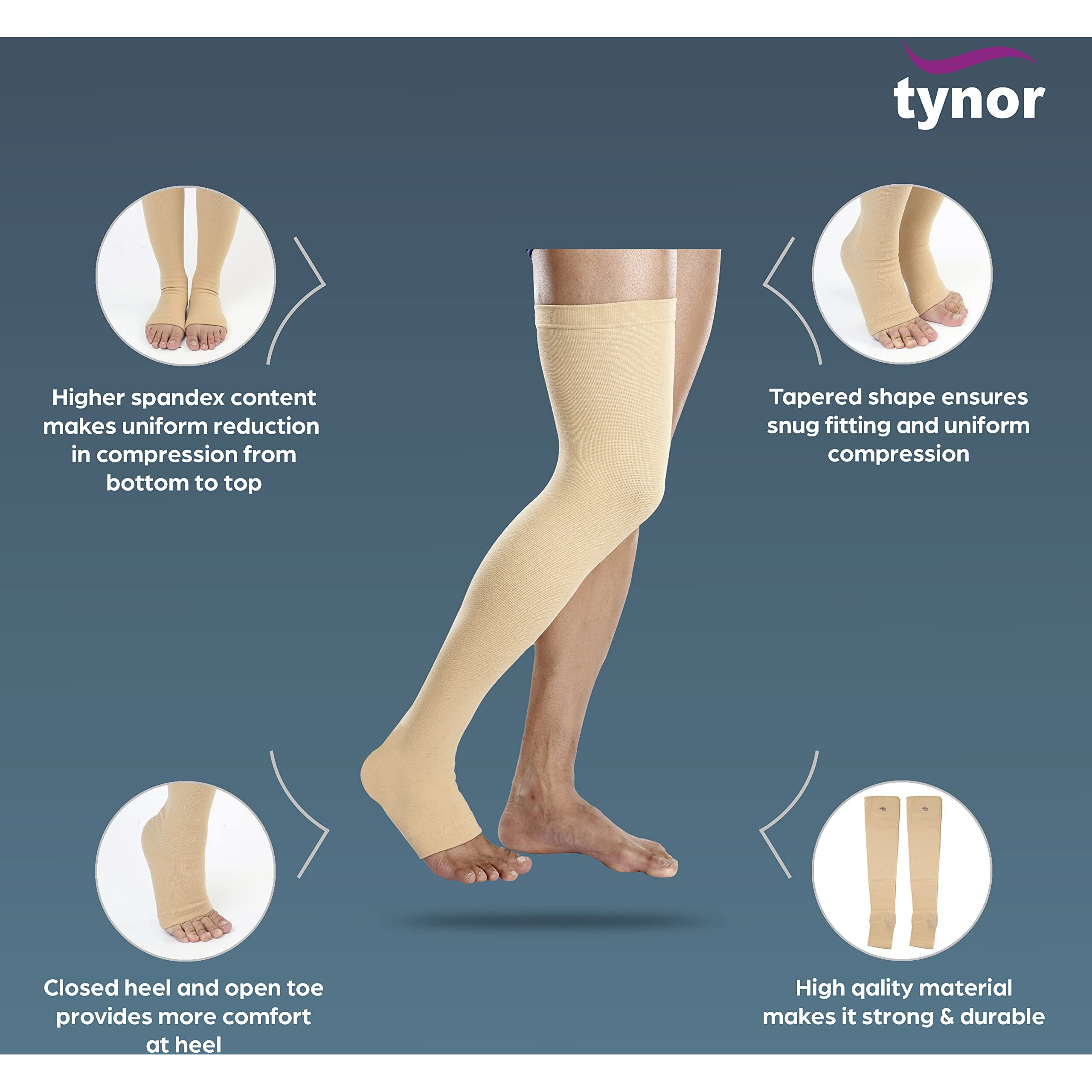 Tynor Compression Stocking Mid Thigh Classic, Beige, Xl, Pack Of 2