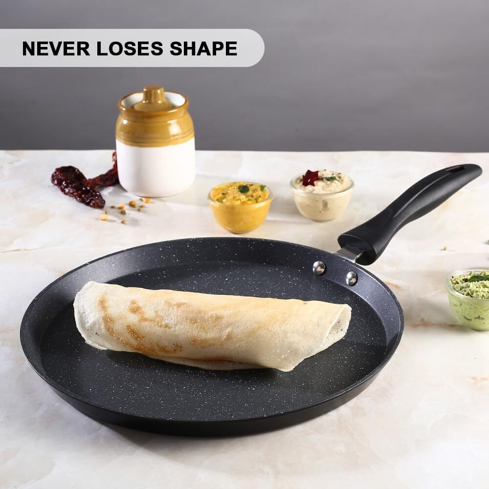 Wonderchef Duralite Die-Cast 28 Cm Dosa Tawa | 5 Layer Healthy Duramax Non-Stick Coating | Soft Touch Handle | Pure Grade Aluminium | Pfoa Free | 2 Year Warranty Grey