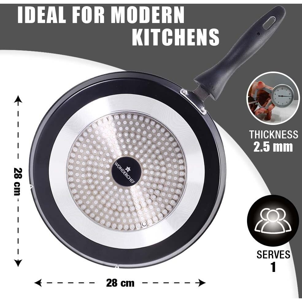 Wonderchef Duralite Die-Cast 28 Cm Dosa Tawa | 5 Layer Healthy Duramax Non-Stick Coating | Soft Touch Handle | Pure Grade Aluminium | Pfoa Free | 2 Year Warranty Grey