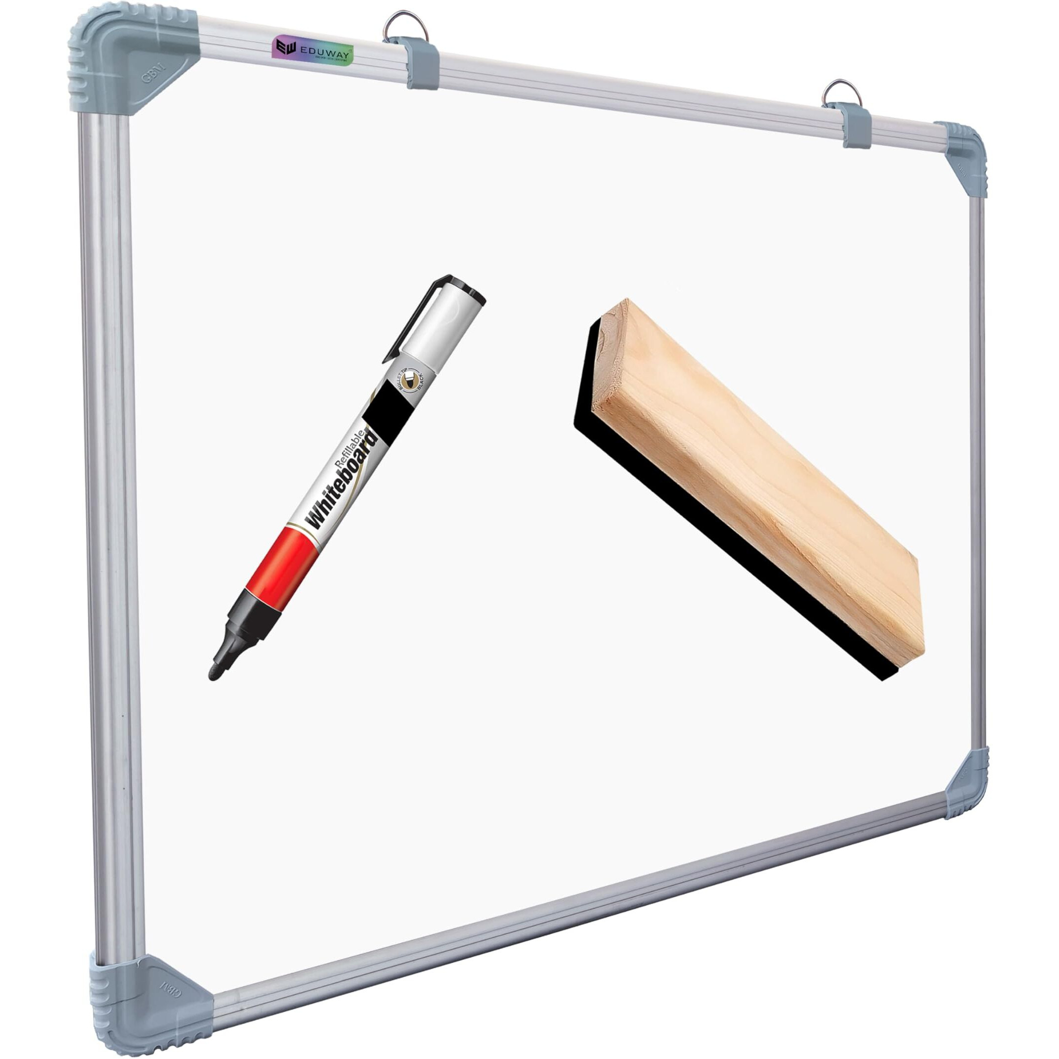 Eduway 2X2 Feet Kunj Non-Magnetic Double-Sided White Board And Chalkboard Combo With 1 Marker And 1 Duster | Ideal Use For Home, Office, With Sliding Hanging Clips, Robust Aluminum Frame (59X59 Cms)
