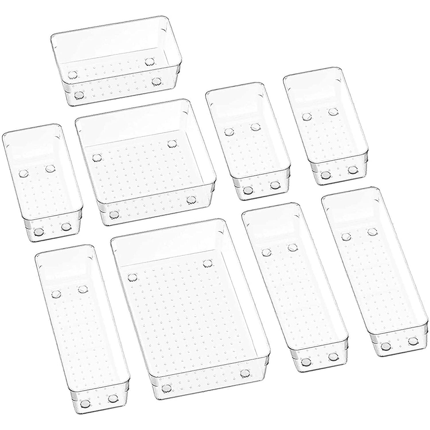 Inkulture Glass Drawer Organizer Cosmetics Storage Bins With Various Size For Kitchen, Office, Bathroom, Vanity Makeup Organiser | Pack Of 09 | Clear