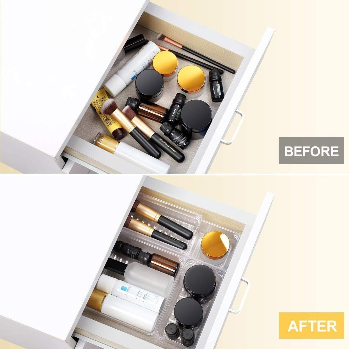 Inkulture Glass Drawer Organizer Cosmetics Storage Bins With Various Size For Kitchen, Office, Bathroom, Vanity Makeup Organiser | Pack Of 09 | Clear