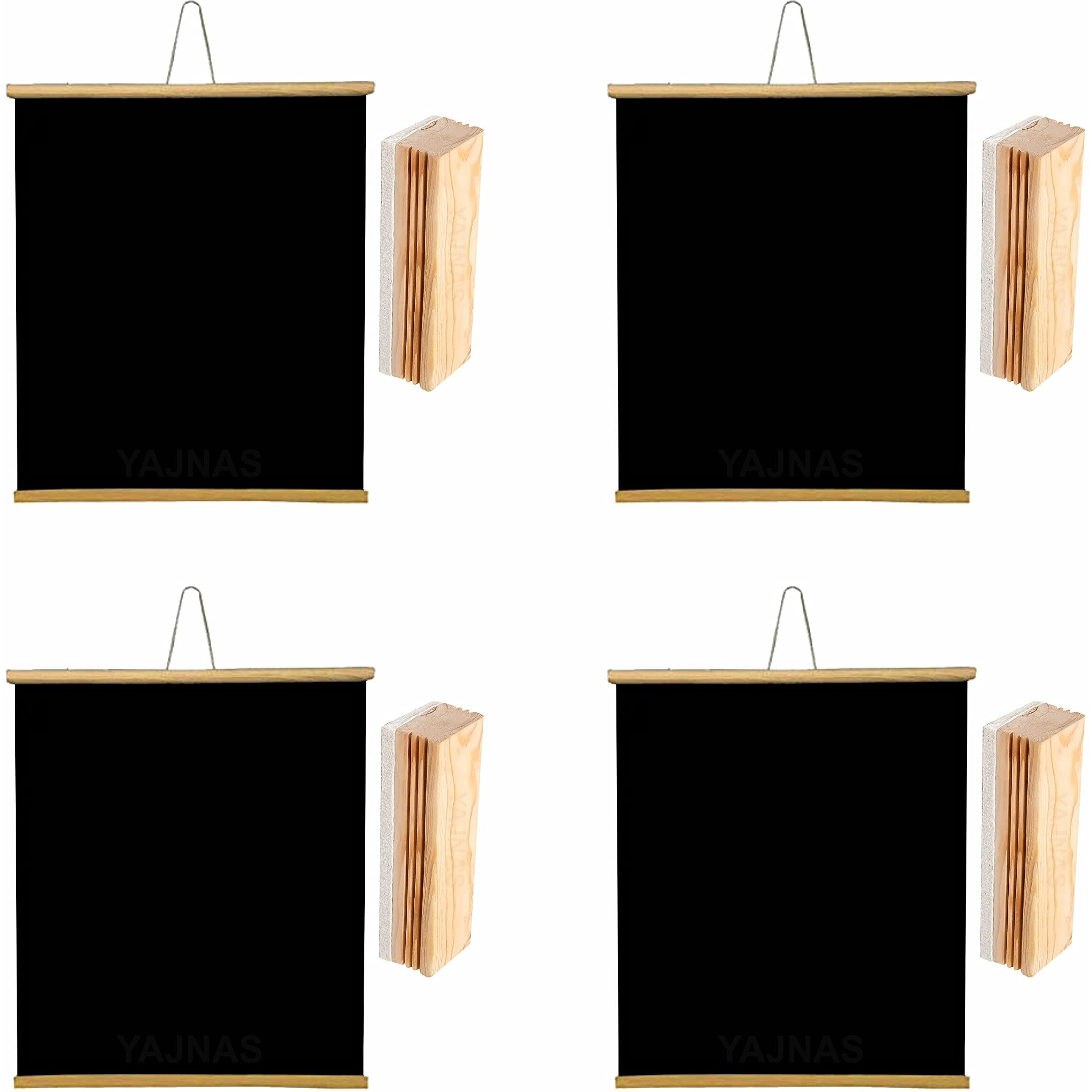 Yajnas 1.5X2 Feet, 4 Pieces Roll Up Wooden Black Board/Chalk Board For Child And Teaching With Wall Hanging For Kids (18 Inches X 23 Inches) And 4 Premium Wooden Duster (Pack Of 4 Set)