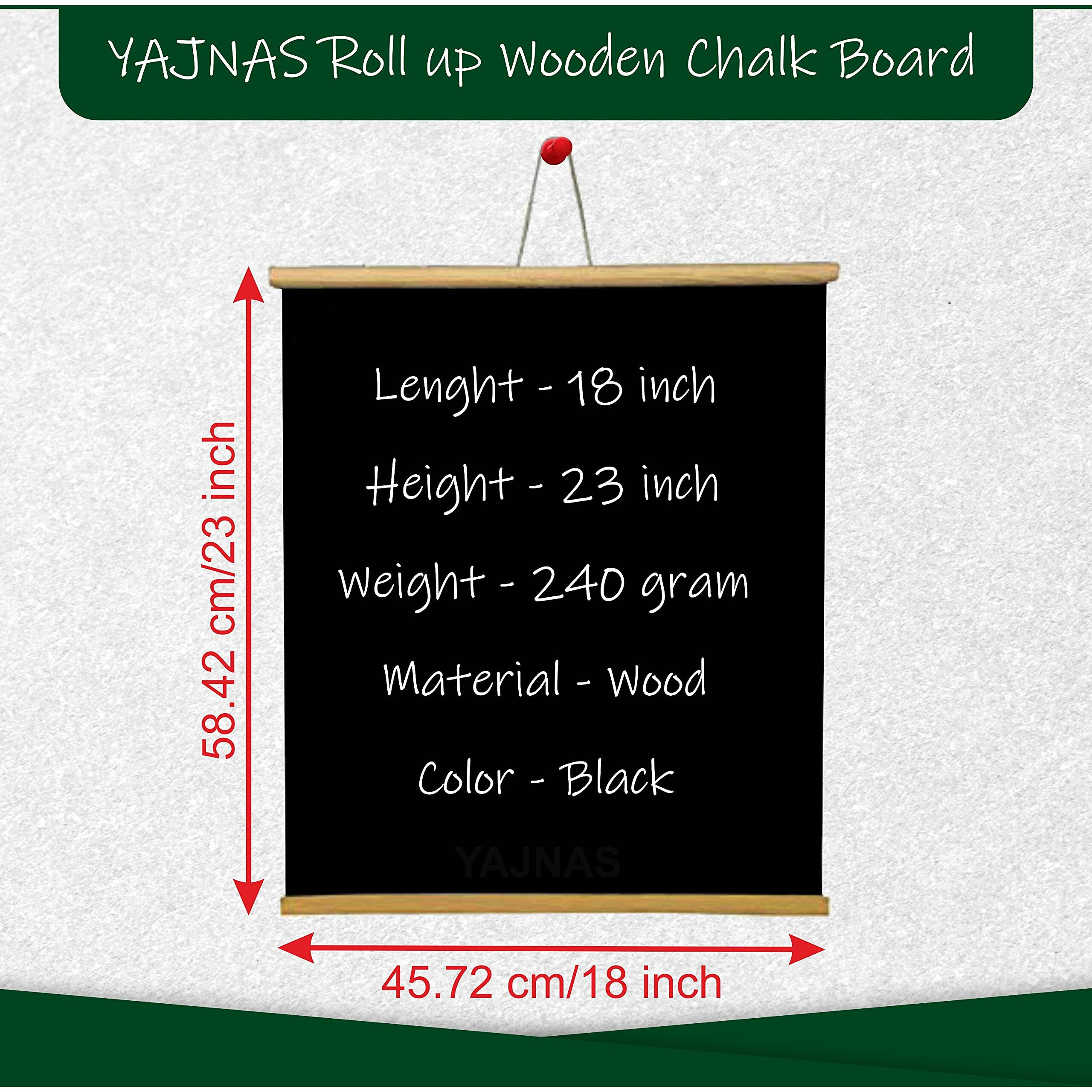Yajnas 1.5X2 Feet, 4 Pieces Roll Up Wooden Black Board/Chalk Board For Child And Teaching With Wall Hanging For Kids (18 Inches X 23 Inches) And 4 Premium Wooden Duster (Pack Of 4 Set)