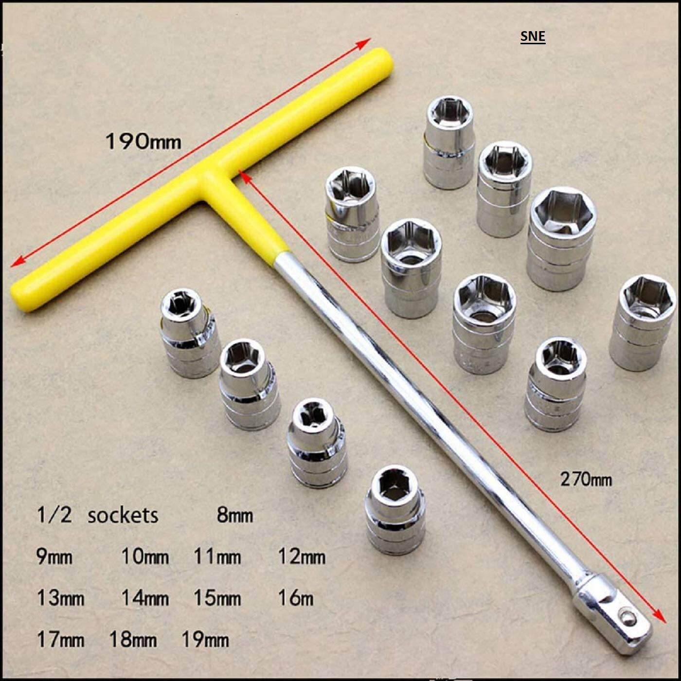 Sne Tianfeng 13Pcs Vehicle Car T Shaped Handle Wrench Spanner With 8-19Mm 1/2 Socket Tool Set, Hex