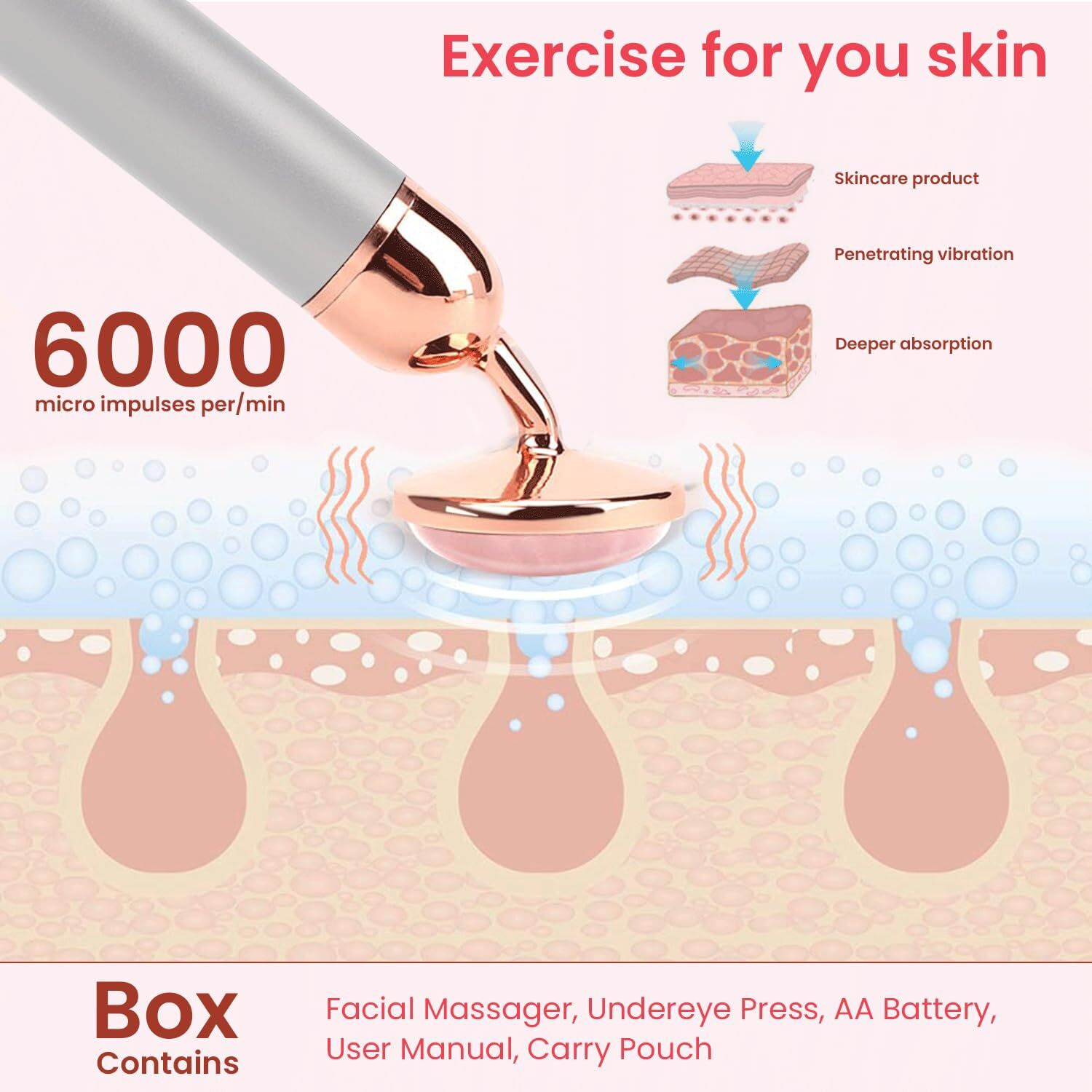 Azah Vibrating Rose Quartz Face Roller And Eye Press | Electric Face Massager For Women | Anti-Aging Facial Roller Kit For Face, Eye, Neck | Skin Firming And Lifting | Jade Roller, Facial Roller