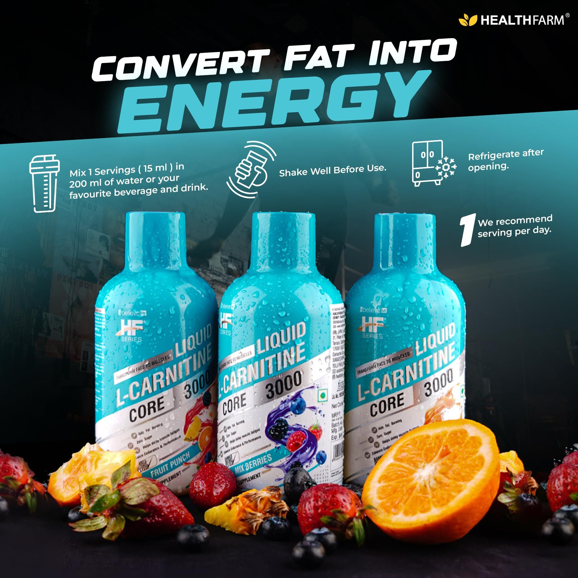 Hf Series Liquid L Carnitine 3000 Mg,Burns Fat For Energy -Weight Loss Drinks (450 Ml-Fruit Punch), 1 Count, 30 Servings