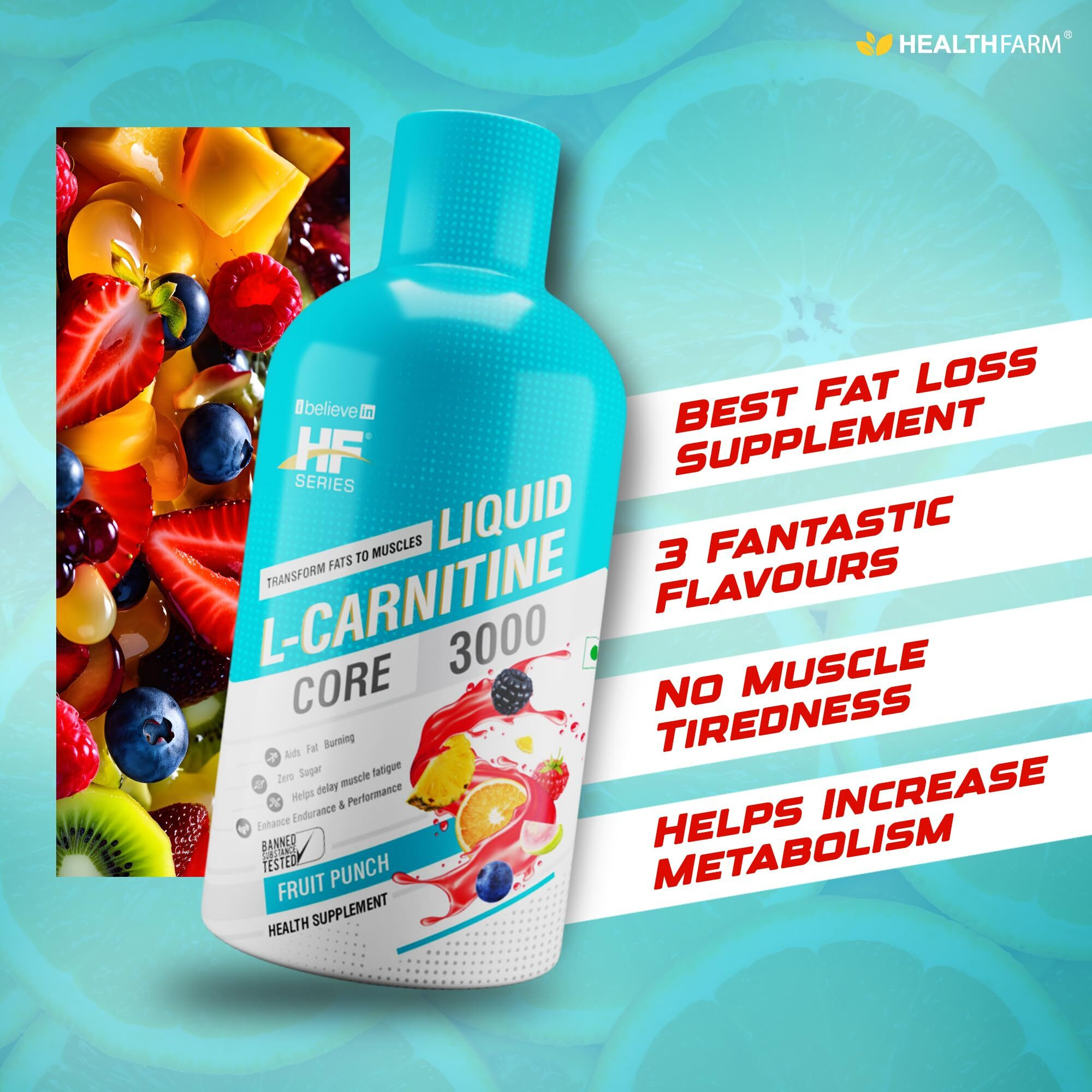 Hf Series Liquid L Carnitine 3000 Mg,Burns Fat For Energy -Weight Loss Drinks (450 Ml-Fruit Punch), 1 Count, 30 Servings