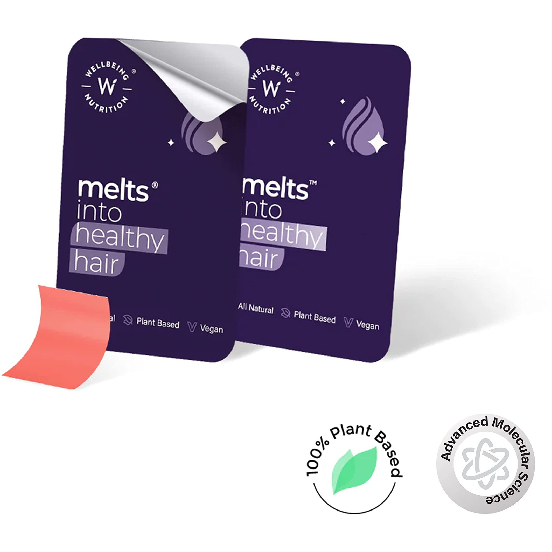 Wellbeing Nutrition Melts Healthy Hair | Plant Based Biotin, Zinc, Bamboo Extract, Folic Acid For Hair Nourishment, Strength And Thickness (60 Oral Strips)
