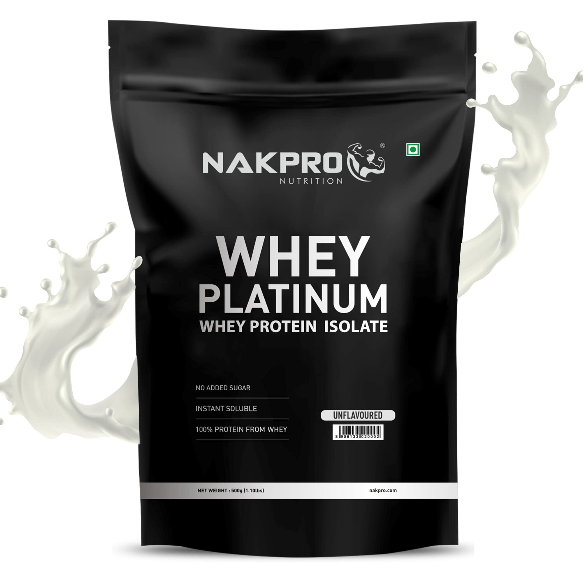 Nakpro Platinum Whey Protein Isolate 90%, 500G Unflavoured | 31G Protein, Trustified Certified & No Adulteration | Fast Absorbing Whey Protein Powder