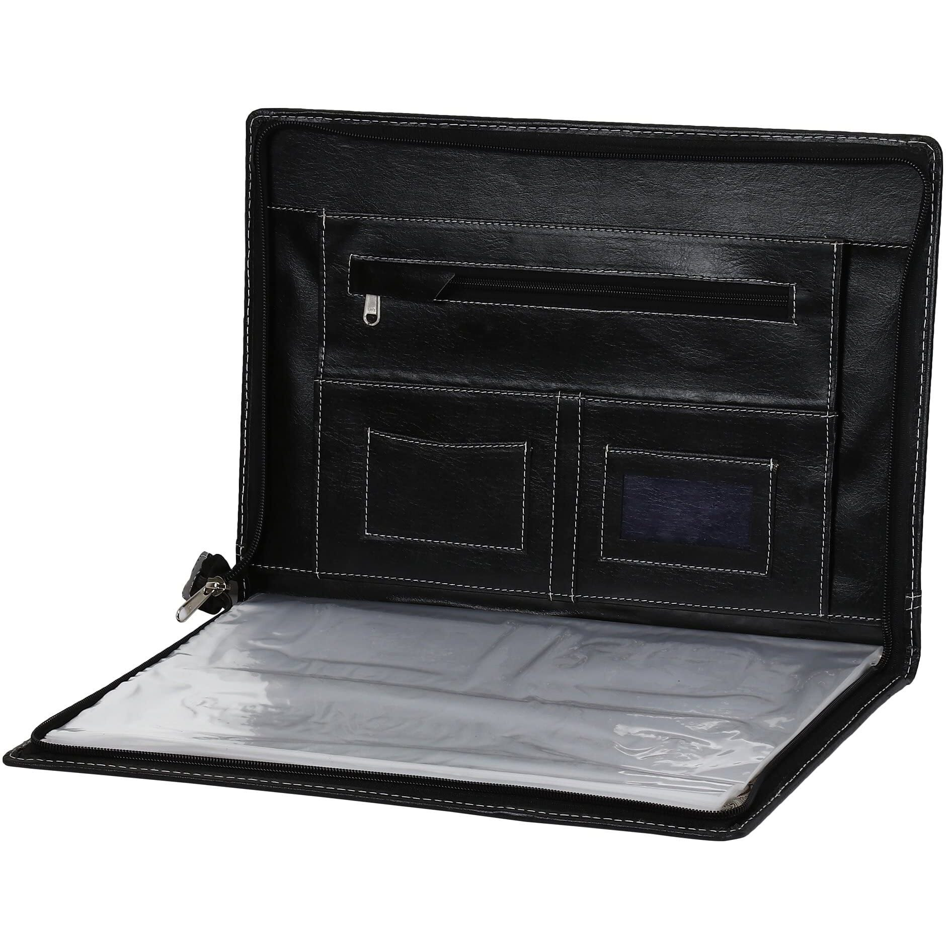 Amazinghind Leatherette Material Professional Pack Of 2 File Folders For Certificates, Documents Holder (B4, B4Black_20Leafs)