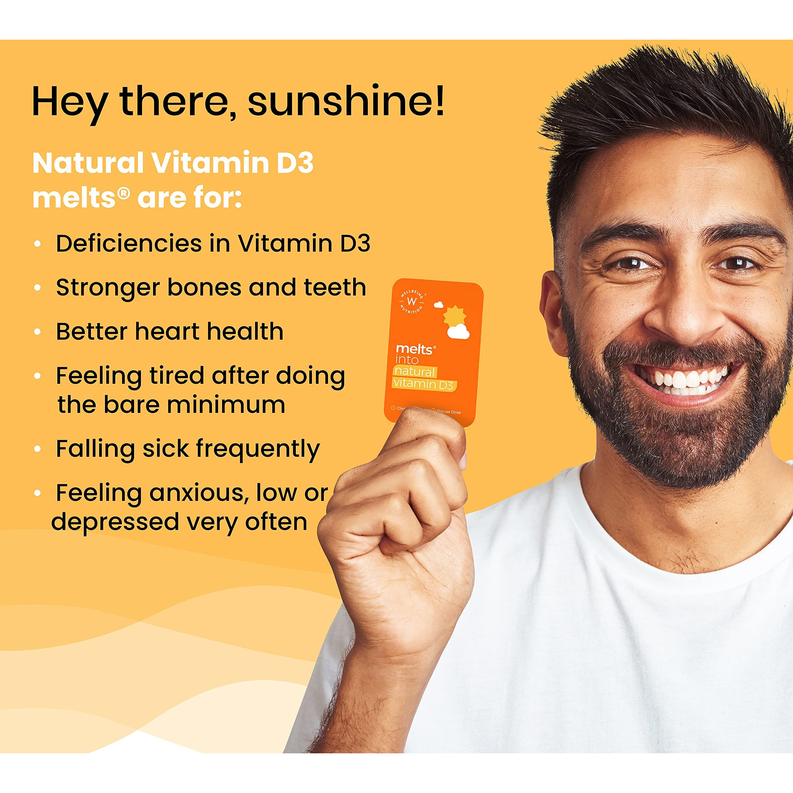 Wellbeing Nutrition Melts Natural Vitamin D3+K2 (Mk-7) | Plant-Based & Vegan D3 For Immunity, Heart Health, Joints, Bone, Cellular Protection | Vitashine, Resveterol & Menaquingold (60 Oral Strips)