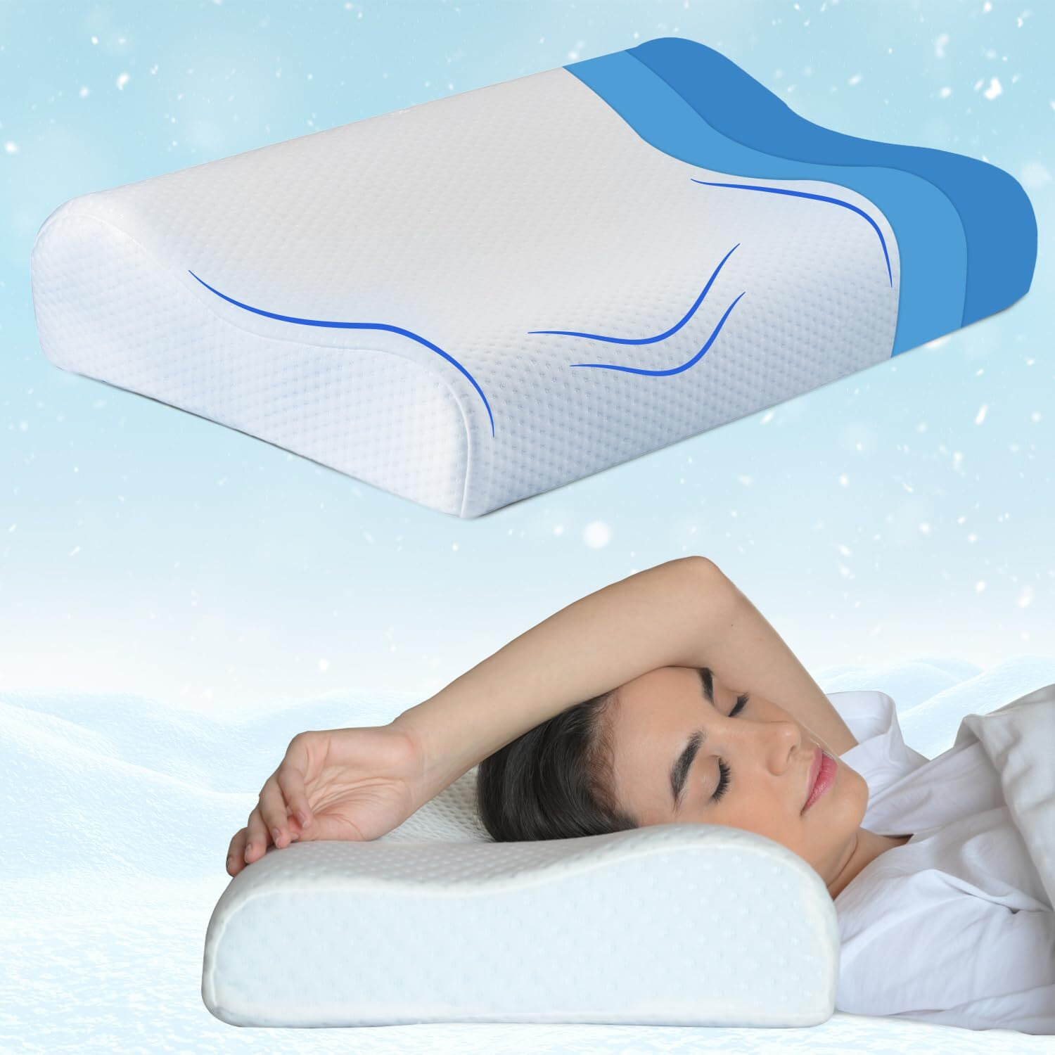 Sleepsia Breathable Cooling Gel Contour Memory Foam Pillow | 1 Year Warranty | Neck Support Cervical Pillow For Pain Relief - Orthopedic Ergonomic Support For Side, Back And Stomach Sleepers