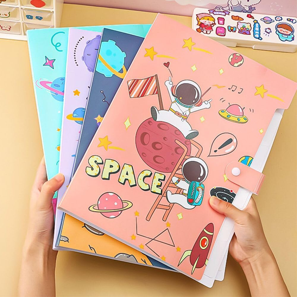 Funblast Space Theme A4 Paper File Folder With Button Lock Pack Of 12 Pcs Space Theme Certificates Holder With 6 Pockets, Office Documents File, Expandable Folders For Documents (Multicolor)