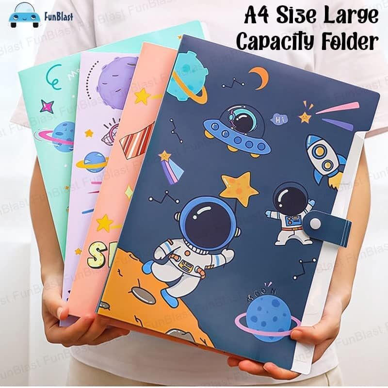 Funblast Space Theme A4 Paper File Folder With Button Lock Pack Of 12 Pcs Space Theme Certificates Holder With 6 Pockets, Office Documents File, Expandable Folders For Documents (Multicolor)