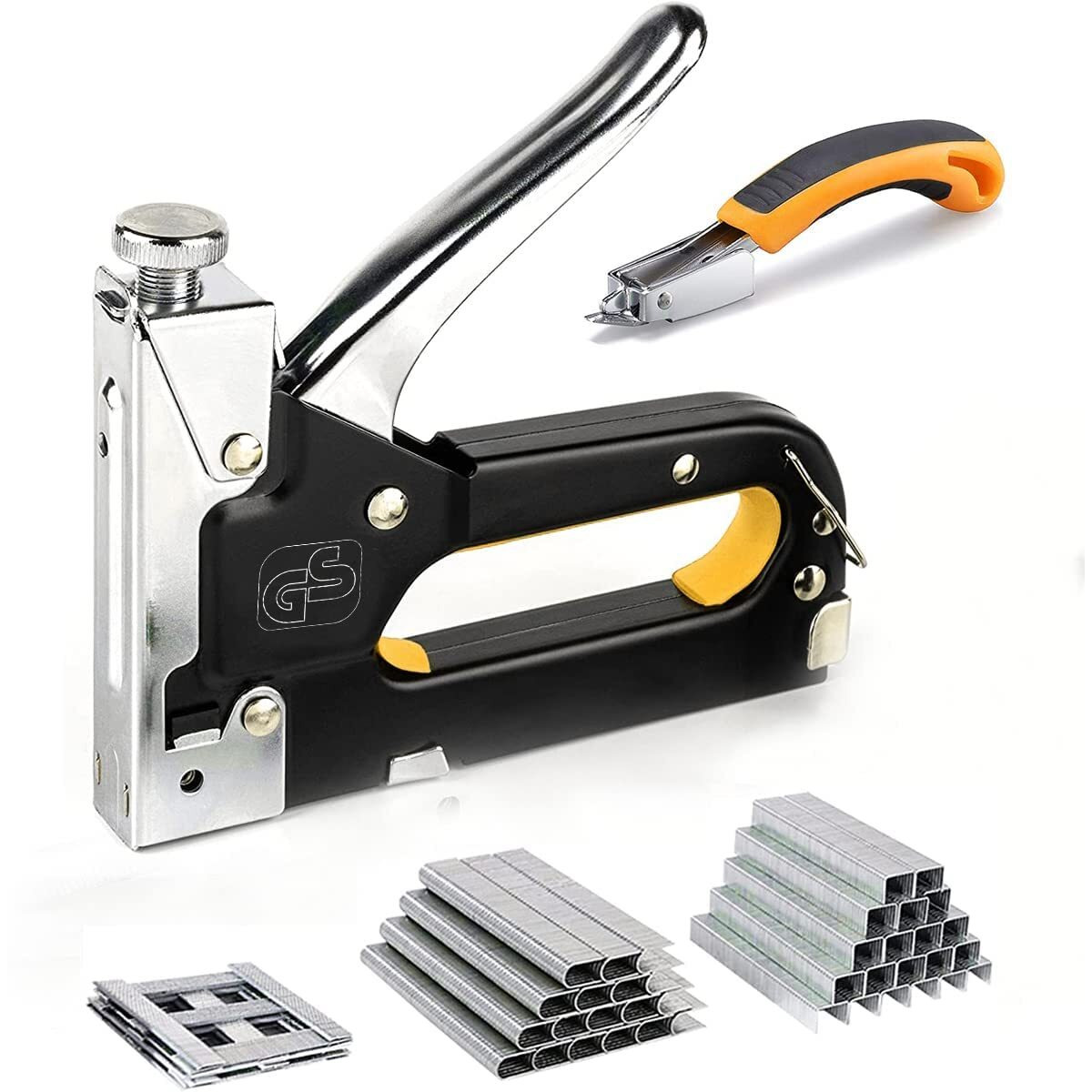 Heavy Duty Staple Gun, 3 In 1 Heavy Duty Stapler Staple Gun With Stapler Remover And 2100Pcs Staples, Tracker Machine With Pins Staple And Nail Gun For Wood Furniture Woodworking Sofaseat Cover Repair