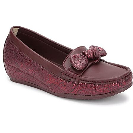 Marc Loire Women Comfortable Metallic Loafer Mules Wedges Casual & Formal Footwear (Burgundy, 8)