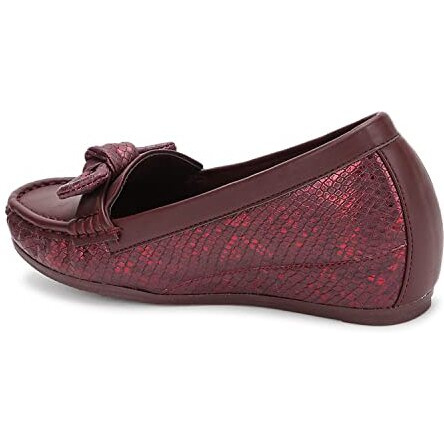 Marc Loire Women Comfortable Metallic Loafer Mules Wedges Casual & Formal Footwear (Burgundy, 8)