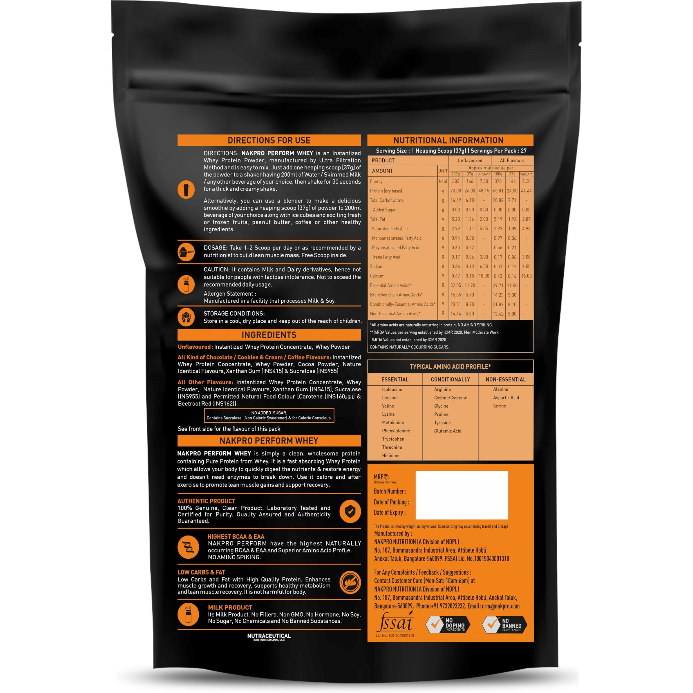 Nakpro Perform Whey Protein Concentrate 1Kg Unflavoured | 26G Protein, 5.7G Bcaa | Trustified Certified 100% Authentic Supplement Powder & No Adulteration | Fast Absorbing Whey Protein Powder