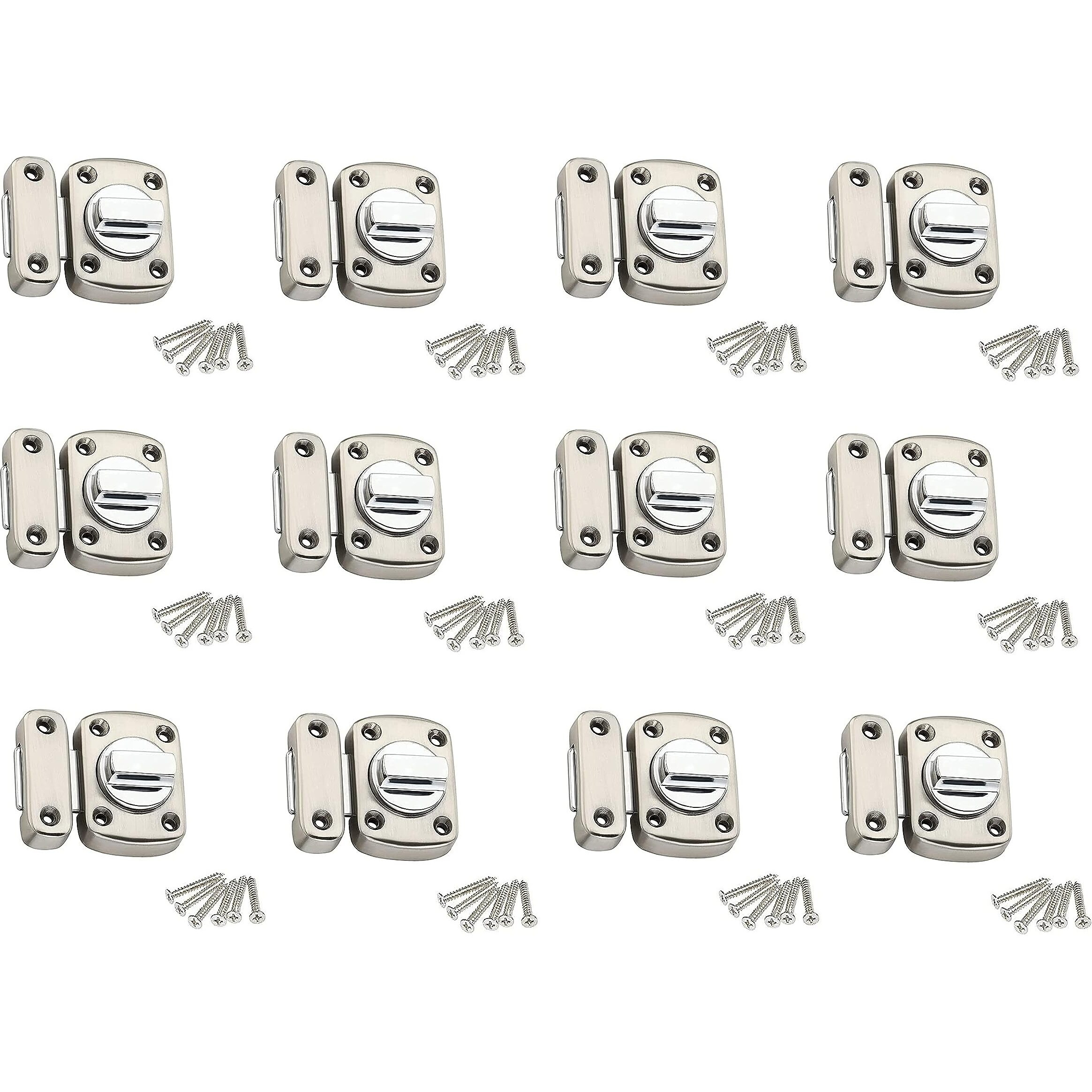 Mhs Baby Latch Regulator Type Door Lock Rotate Zinc Alloy Superbolt Latch For Bathroom Toilet Shop Glass Door With Screws (Pack Of 12, Silver)