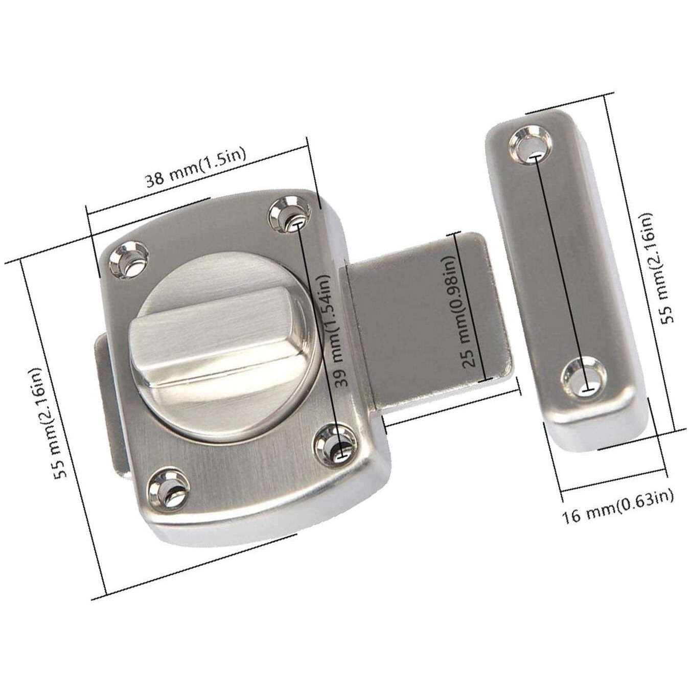 Mhs Baby Latch Regulator Type Door Lock Rotate Zinc Alloy Superbolt Latch For Bathroom Toilet Shop Glass Door With Screws (Pack Of 12, Silver)