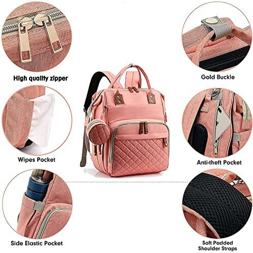 Handcuffs Baby Diaper Bag For Mothers | Maternity Bags | Waterproof | Nappy Backpack | New Mom | Travel | Backpacks | Gifts (Pink)