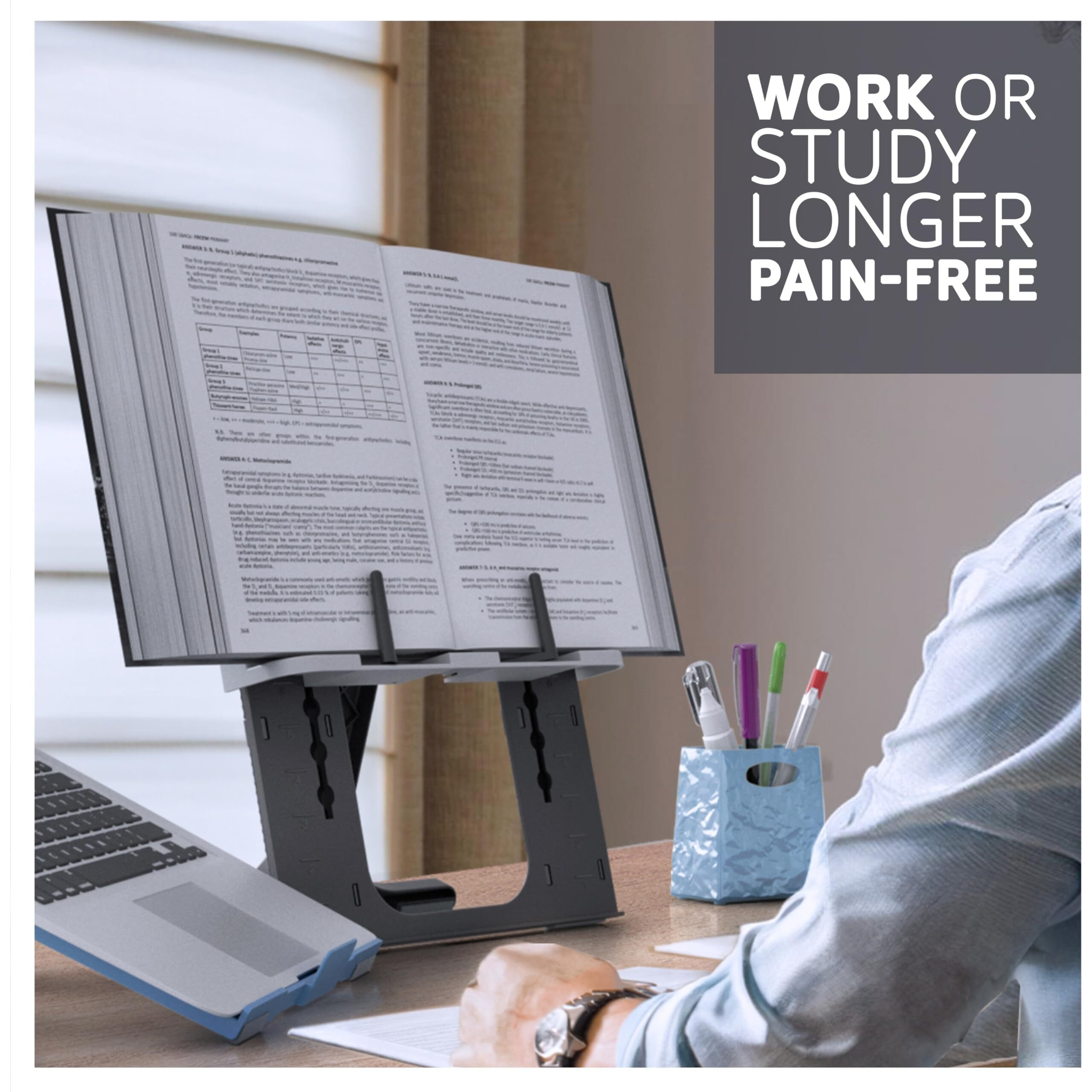 Easyread Plus Height Adjustable Hands-Free Book Stand For Students | Ideal For Competitive Exams (Upsc, Jee, Neet, Gre, Sat) Ergonomic Design With Adjustable Height (06 Inch) & Angles(30, 60, 90)