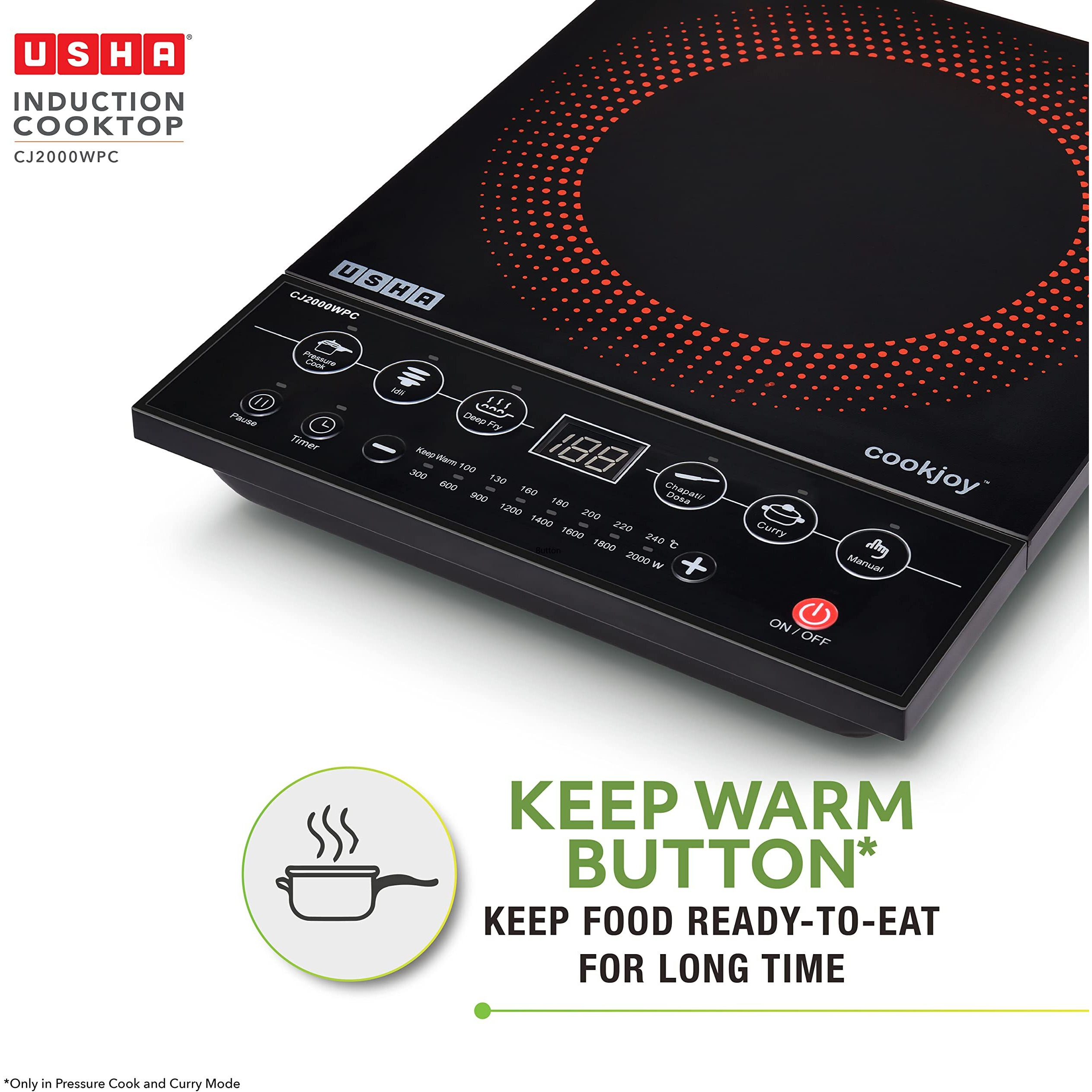 Usha Cookjoy (Cj2000Wpcn) 2000 Watt Induction Cooktop (Black), Sealed