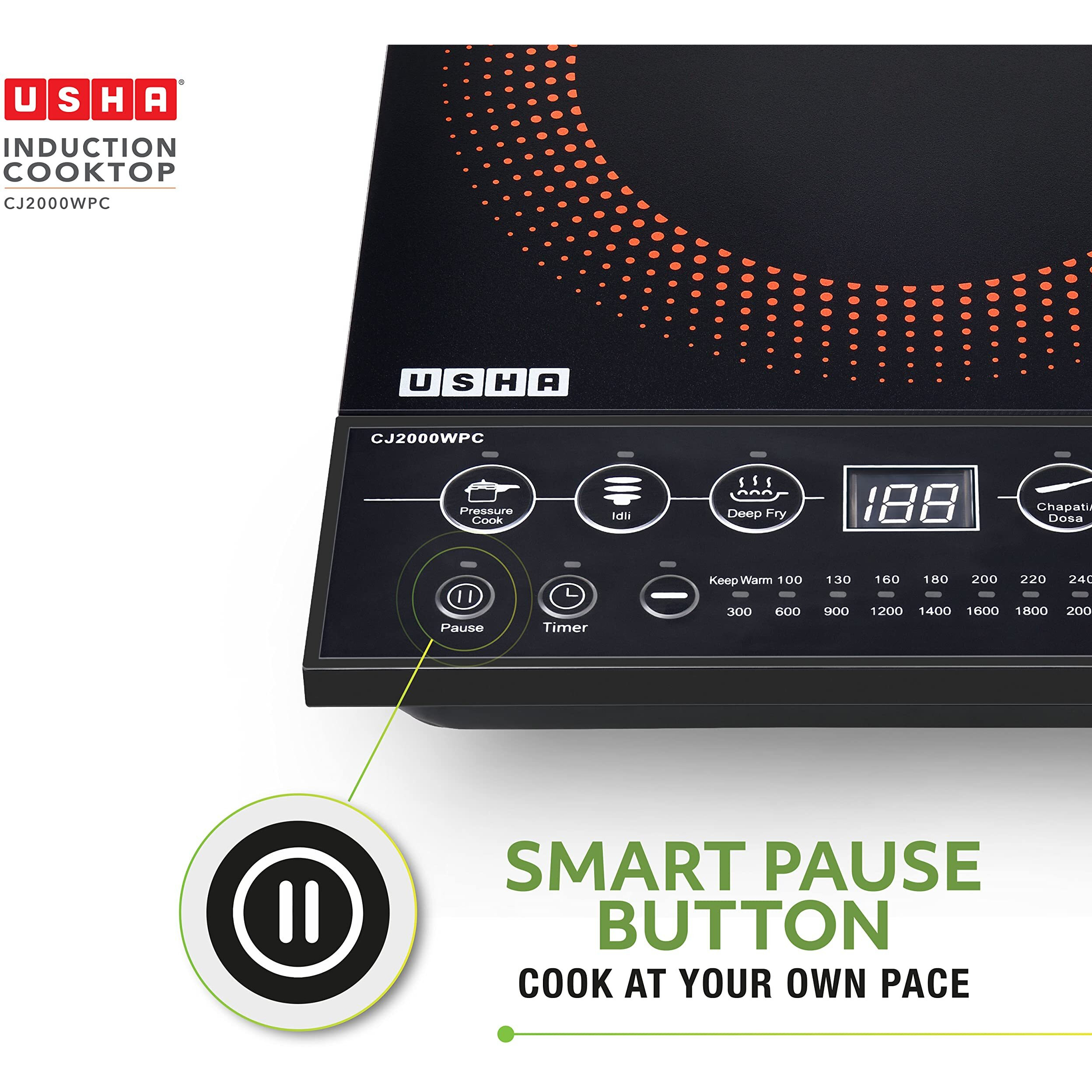 Usha Cookjoy (Cj2000Wpcn) 2000 Watt Induction Cooktop (Black), Sealed