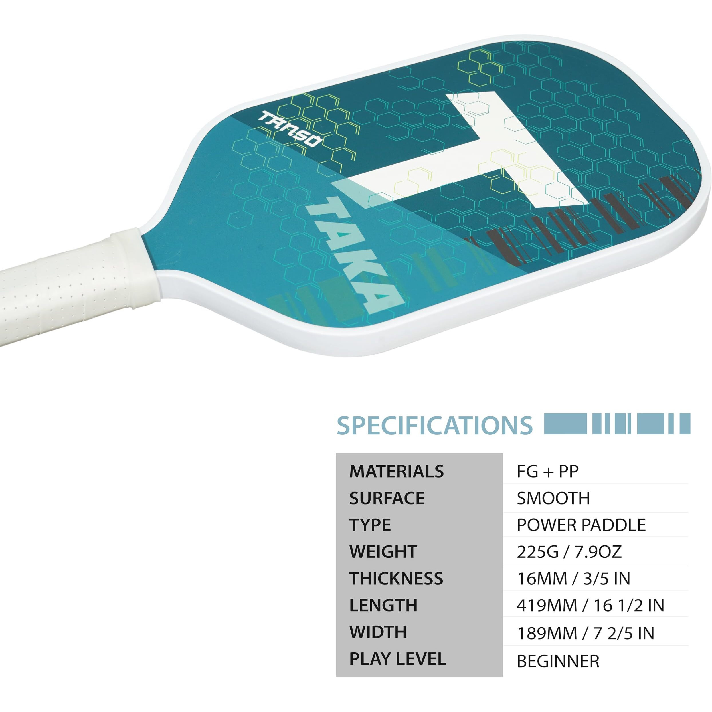 Tanso Taka Fiberglass Pickleball Paddle With Free Full Racquet Cover (225 Grams, Fiberglass Surface Pickleball Paddle With Polypropylene Honeycomb Core, Elongated 419Mm For Maximum Power)