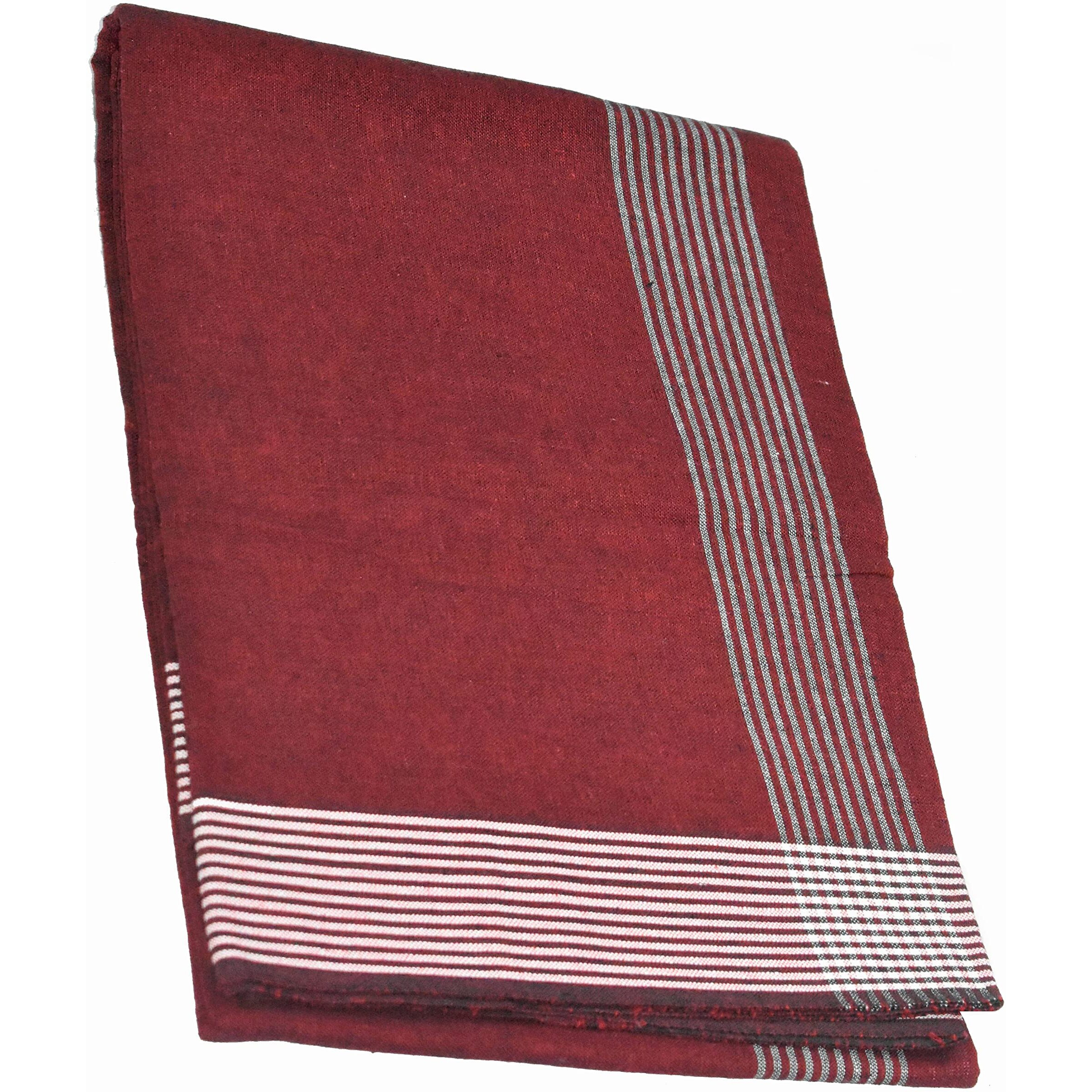 Tuni Mani Men's Cool Cotton Dhoti Plain Solid/Length 2.0M (Pack Of 2) (30 Red & White (Rb))