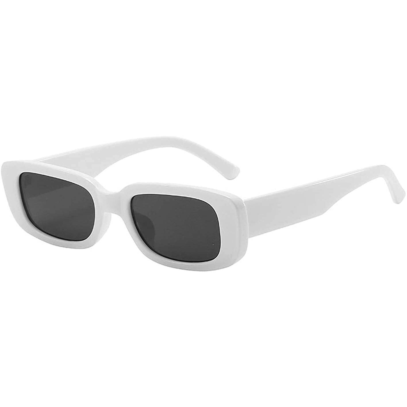 Creature Rectangular Sunglasses For Women Retro Sunlgasses Vintage Fashion Narrow Square Frame (White)