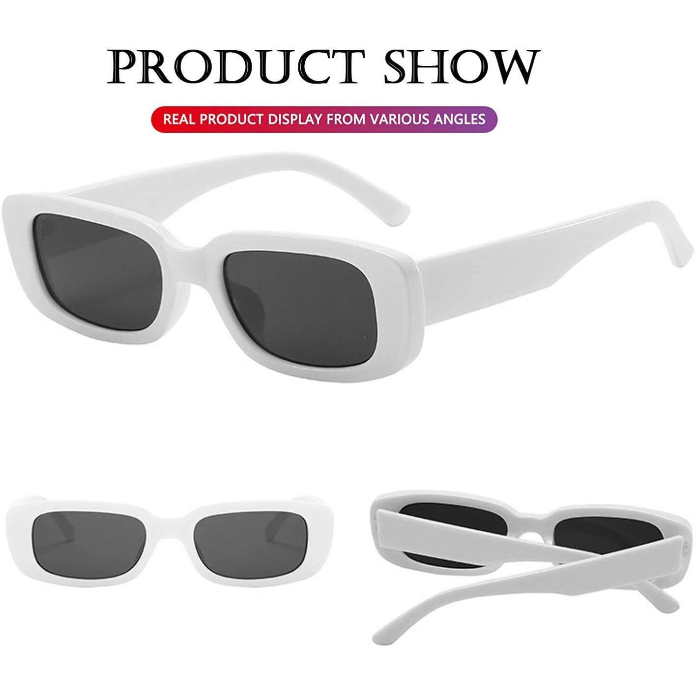 Creature Rectangular Sunglasses For Women Retro Sunlgasses Vintage Fashion Narrow Square Frame (White)