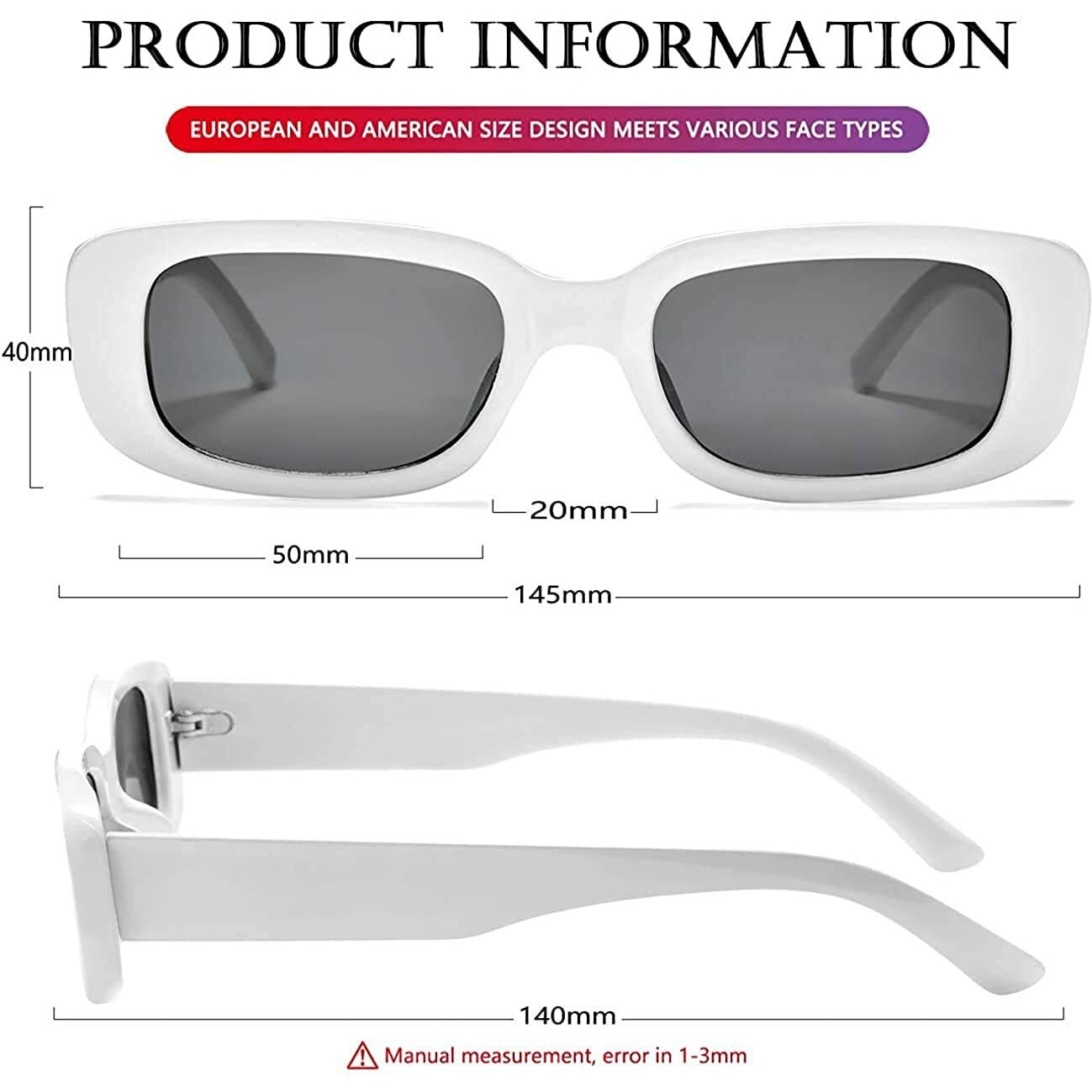 Creature Rectangular Sunglasses For Women Retro Sunlgasses Vintage Fashion Narrow Square Frame (White)