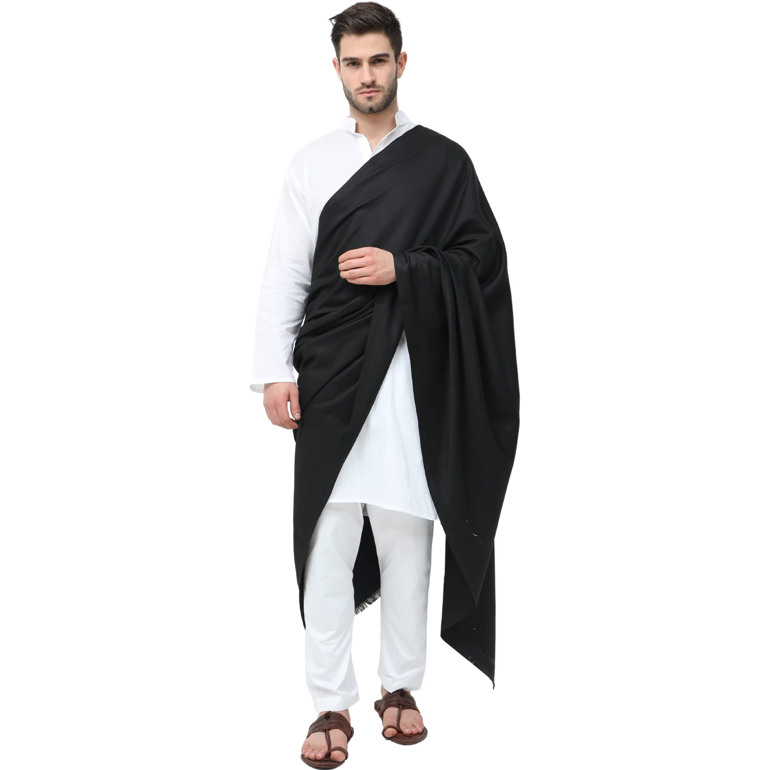 Arvore Bunkaar Men's Dhariwal Plain Woolen Handloom Lohi/Shawl (48" X 102") (Black)