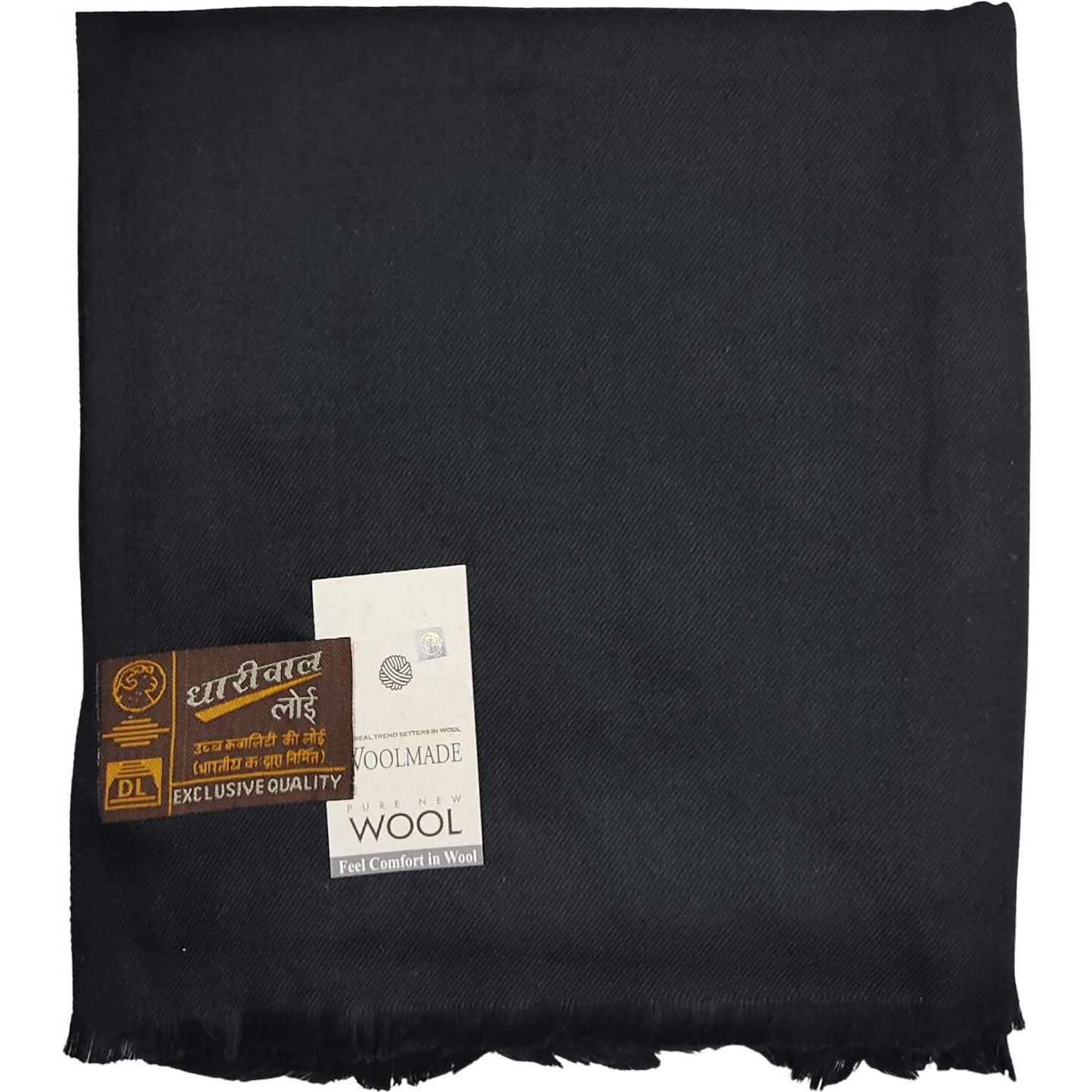 Arvore Bunkaar Men's Dhariwal Plain Woolen Handloom Lohi/Shawl (48" X 102") (Black)