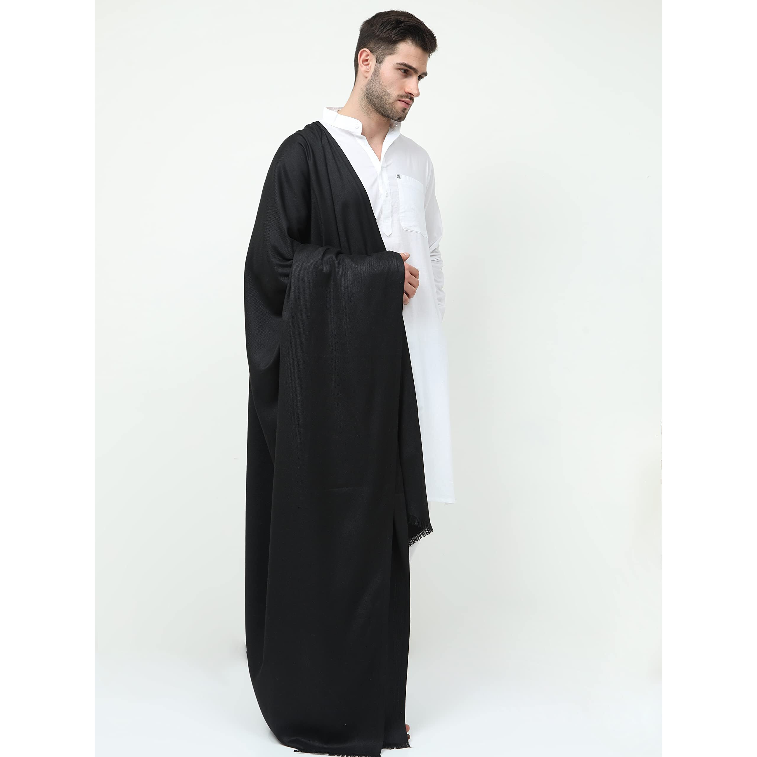 Arvore Bunkaar Men's Dhariwal Plain Woolen Handloom Lohi/Shawl (48" X 102") (Black)
