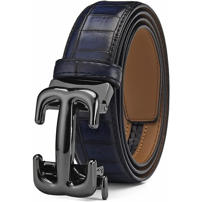 Contacts Genuine Leather Belt For Men With Autolock Buckle - Micro Adjustable Belt Fit Everywhere | Formal & Casual | Elegant Gift Box (Black)