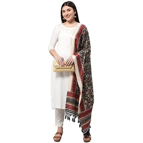 Rani Saahiba Women's Art Silk Kalamkari Dupatta(Skrdd2511_Black)