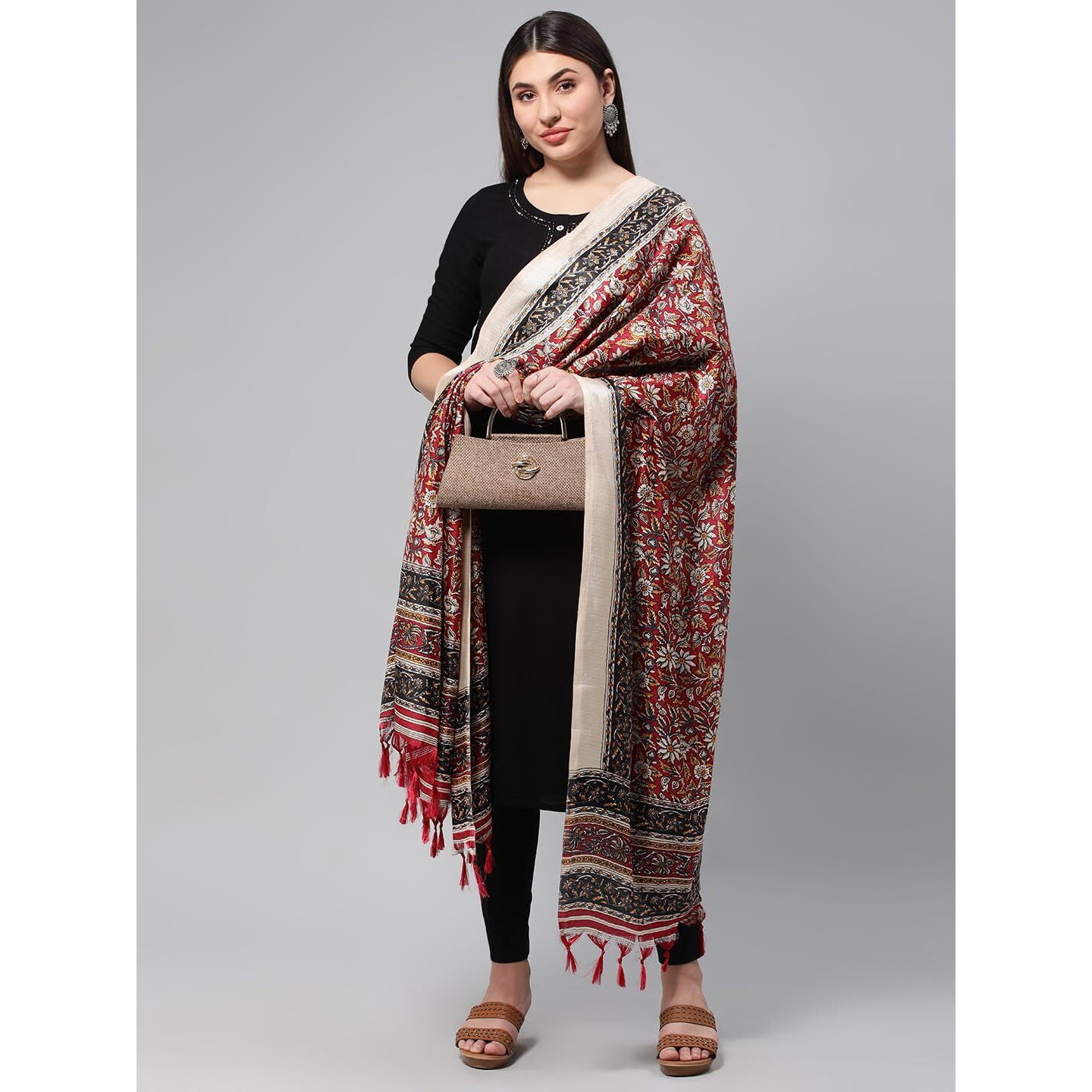 Rani Saahiba Women's Art Silk Kalamkari Dupatta(Skrdd2509_Maroon)