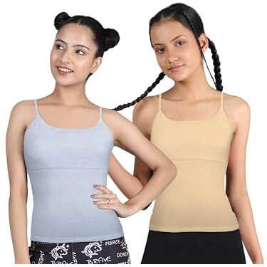 Dchica Regular Fit Padded Camisole Bra For Girls | Sleeveless Undershirts Cami Vest With Adjustable Straps | Cotton Camisole Tank Top/Innerwear For Girls | Pack Of 1 - White
