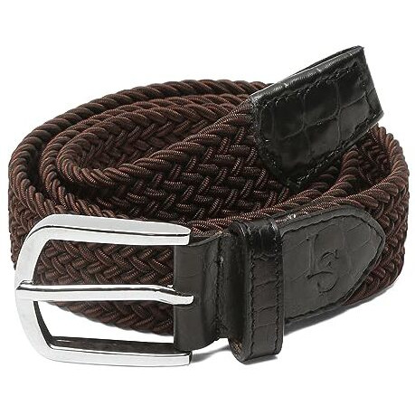 Louis Stitch Men's Brunette Brown Braided Elastic Stretch Belt With Leather Tipped End Stretchable Canvas Waist Band For Men Women Boys Girls Unisex (26-34 Inch Waist) (Be-El)