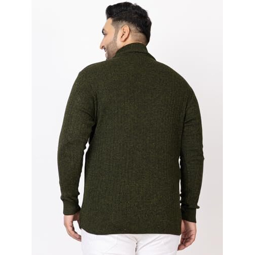 Kvetoo Plus Size Men High Neck Full Sleeve Winter Woolen Sweater Color Olive Mix Size 2Xl