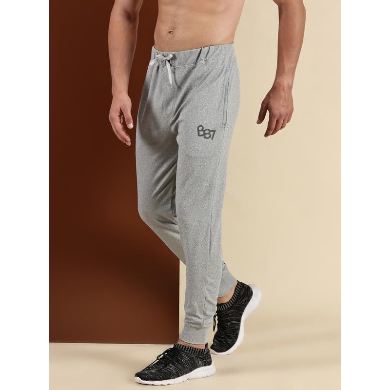 Chopper Club Men's Joggers In Medium Thick Polyester Stretchable Fabric In Slim Fit Sweatpants Light Grey Melange S