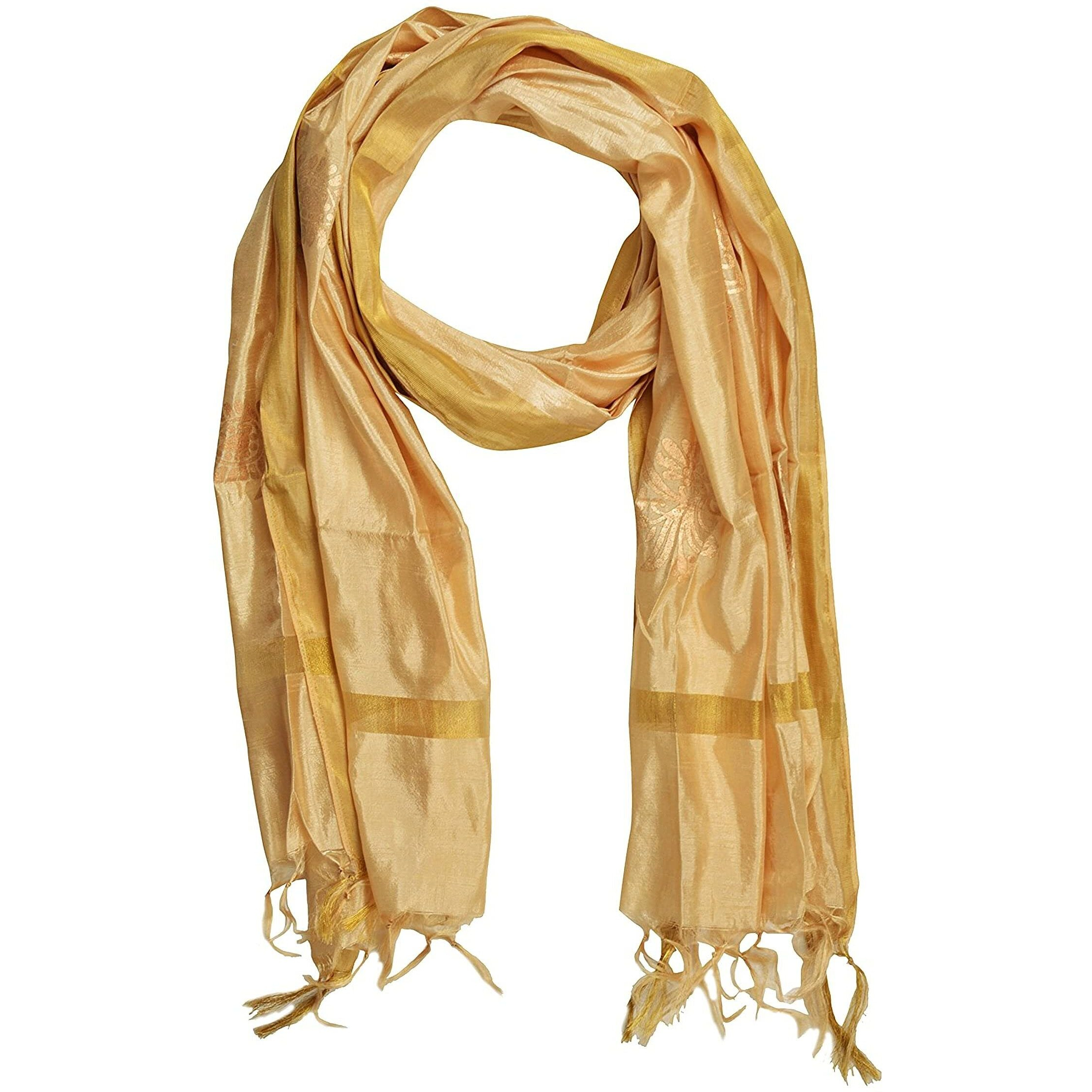 Youthquake Silk Golden Block Print Dupatta With Golden Border For Womens & Girls (Gold)