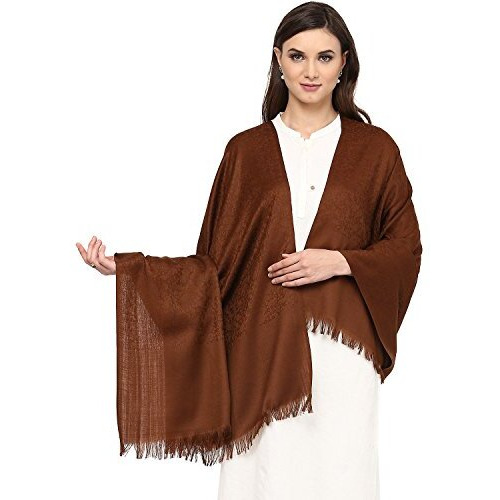 Pashtush Women's Fine Wool Jacquard Shawl, Faux Pashmina, Australian Merino Wool, Soft And Warm (Coffee)