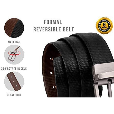 Scharf Men's Vegan Leather Reversible Stitched Belt (Black, Brown, 42)