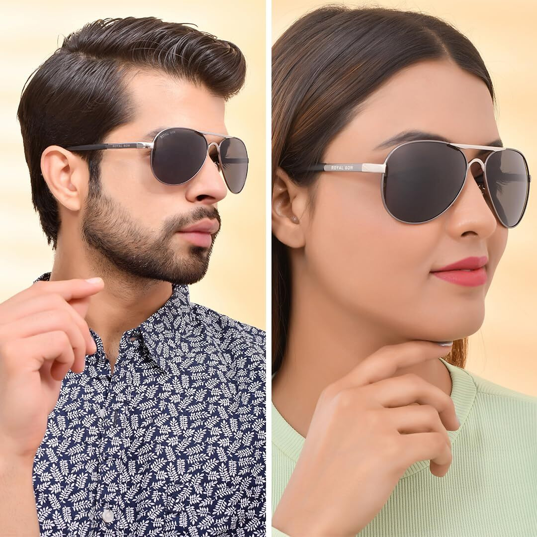 Royal Son Men And Women Aviator Polarization Sunglasses Gold Frame, Black Lens (Large) - Pack Of 1 Sunglass, 1 Cleaning Cloth, 1 Case